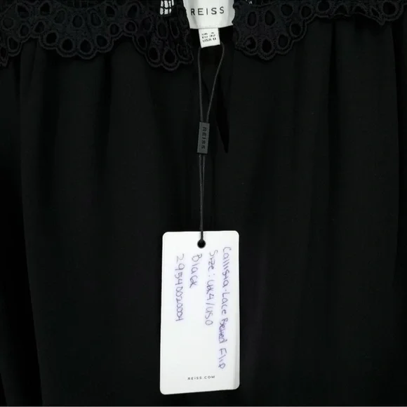 REISS Callista Lace Sleeve Belted Black Dress Size 0 - Picture 6 of 8